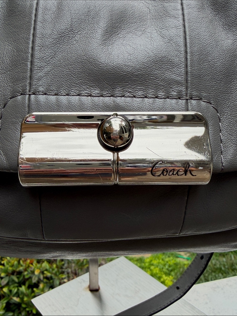 Coach Kristen Gray Leather Shoulder Bag with Polished Silver Turnlock XB Strap - Picture 11 of 17
